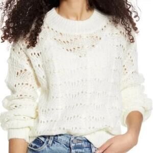 All In Favor Open Knit Pointelle Fuzzy Crewneck Sweater in Ivory Size XL NWOT
